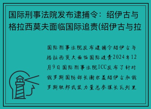 国际刑事法院发布逮捕令：绍伊古与格拉西莫夫面临国际追责(绍伊古与拉夫罗夫关系好)